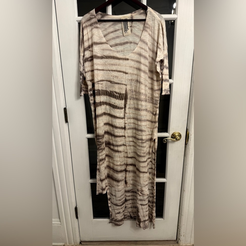 WE THE FREE Women’s Neutral Gold Splatter Tie Dye Scoop Neck High Low Maxi Dress